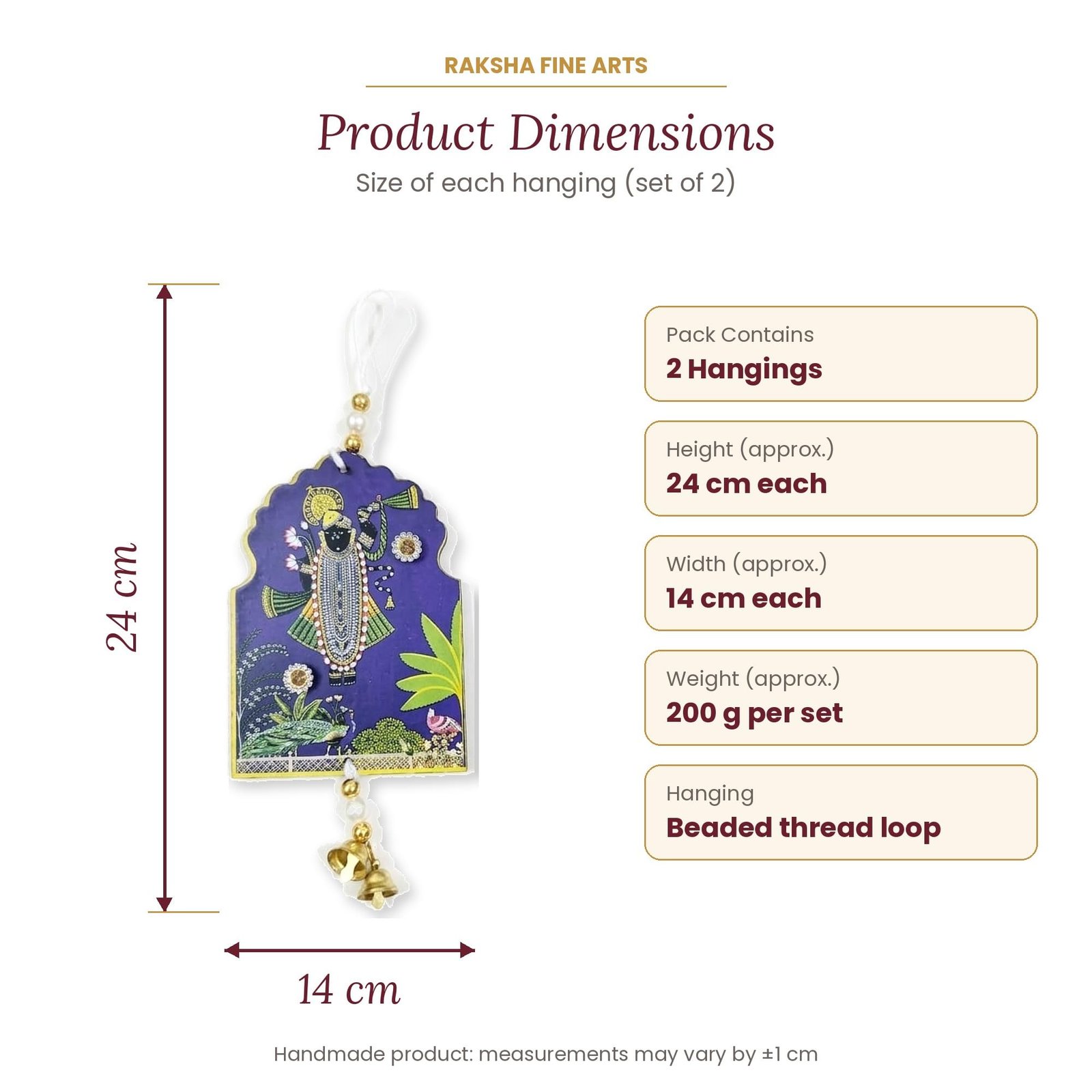shrinath ji nathdwara pichwai Painting Krishna wall Hanging Pooja Room Decor mandir Decoration Temple jharokha Rajasthani Handicraft Diwali janmashtami Gift ghanti latkan Purple Decor - Image 4